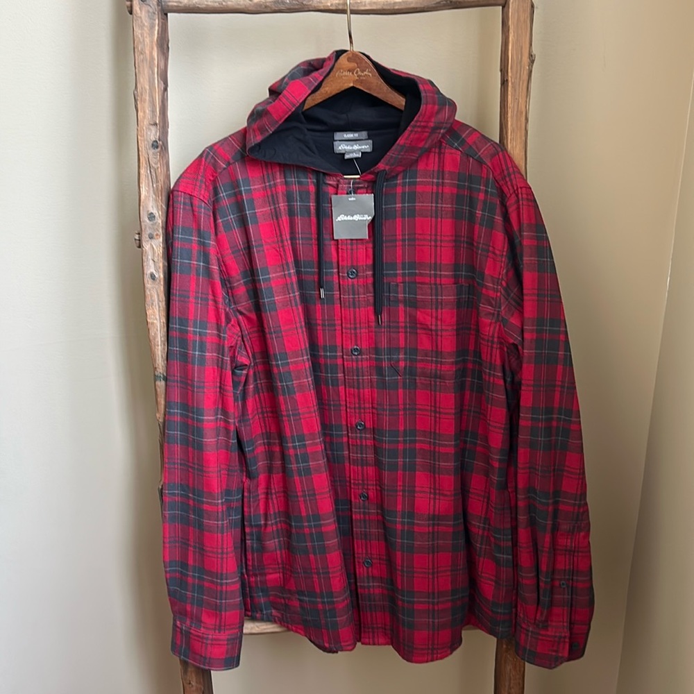 NWT Eddie Bauer Button Up Flannel Sweatshirt Hoodie Size Large